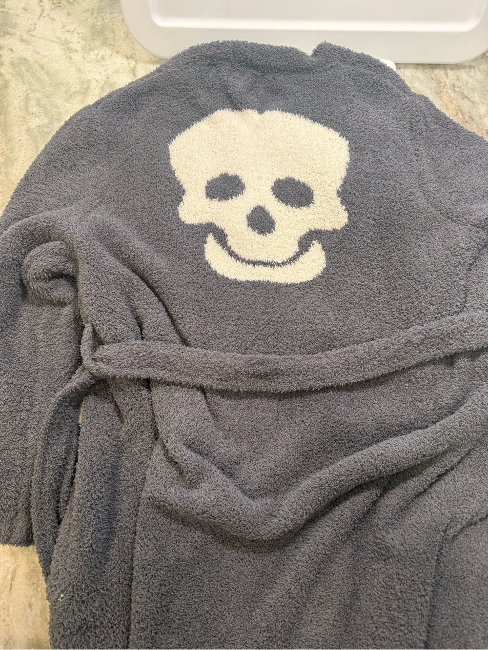 Styled Collection Tia Booth Gray Skull Terry Sweater Robe S/M Halloween Skeleton